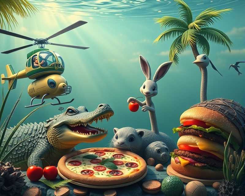 mickey mouse, alligator, rabbit, armadillo, helicopter, cherry, otter, pizza, fish tank, hamburger, palm tree, ostrich